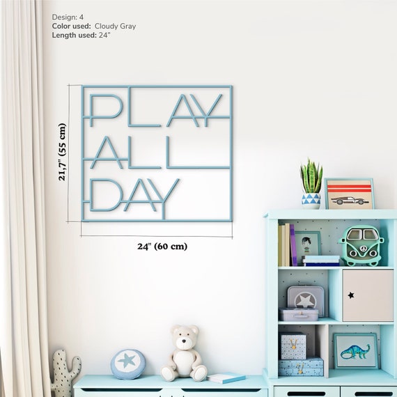 Play all day word Playroom wall decor Playroom decor sign Kids room wall art Wooden playroom signs Nursery wall art Let's play sign Handmade