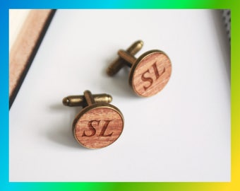 Personalized Cufflinks for Groom, Custom Engraved Wooden Cuff Links, Wedding Groomsmen Gift with Optional Box