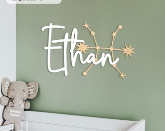 Personalised kids zodiac sign with nursery name sign Constellation baby wall decor Night sky constellations Zodiac wall art Baby name sign