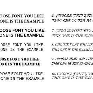 May include: Ten different font styles are shown as examples for choosing a font for a design project. Each example includes the text "CHOOSE FONT YOU LIKE. THIS ONE IS THE EXAMPLE."