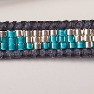 DELPHINE Double-wrap bracelet with silver and turquoise miyuki beads galvanised silver DB native pattern coin button clasp 6 image 3