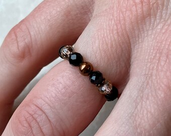 Stylish Bead Ring in Black and light Brown colour | Healing hematite | Medium Size | for female