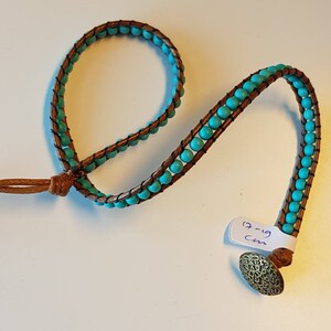 VERA Double-wrap boho bracelet with turquoise beads 17 cm / 6.7 inch bead bracelet with original button clasp image 2