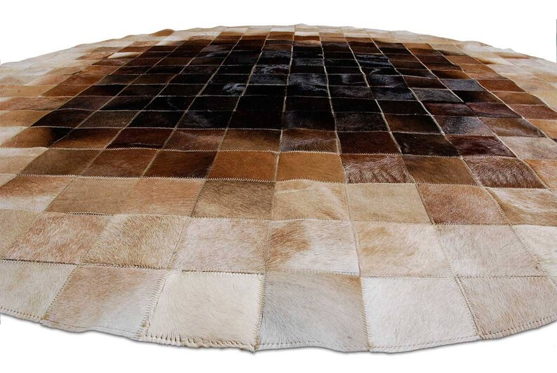 Round Beige And Brown Leather Area Rug Squares Design No 226 Custom Sizes