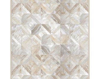 Diamond Patchwork Rindsleder Teppich: Hellbeiges Leder, weicher Wildlederrücken