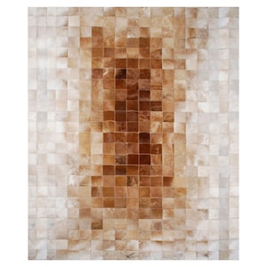 Patchwork Rindsleder Teppich: Beige Farbverlauf Quadrate, Handgefertigte Lederfliesen