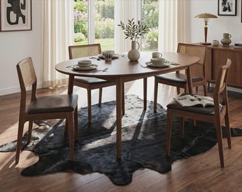 Black Cowhide Rug 5x7 ft | Genuine Hair on Hide Area Rug | Natural Western Boho Living Room Rug