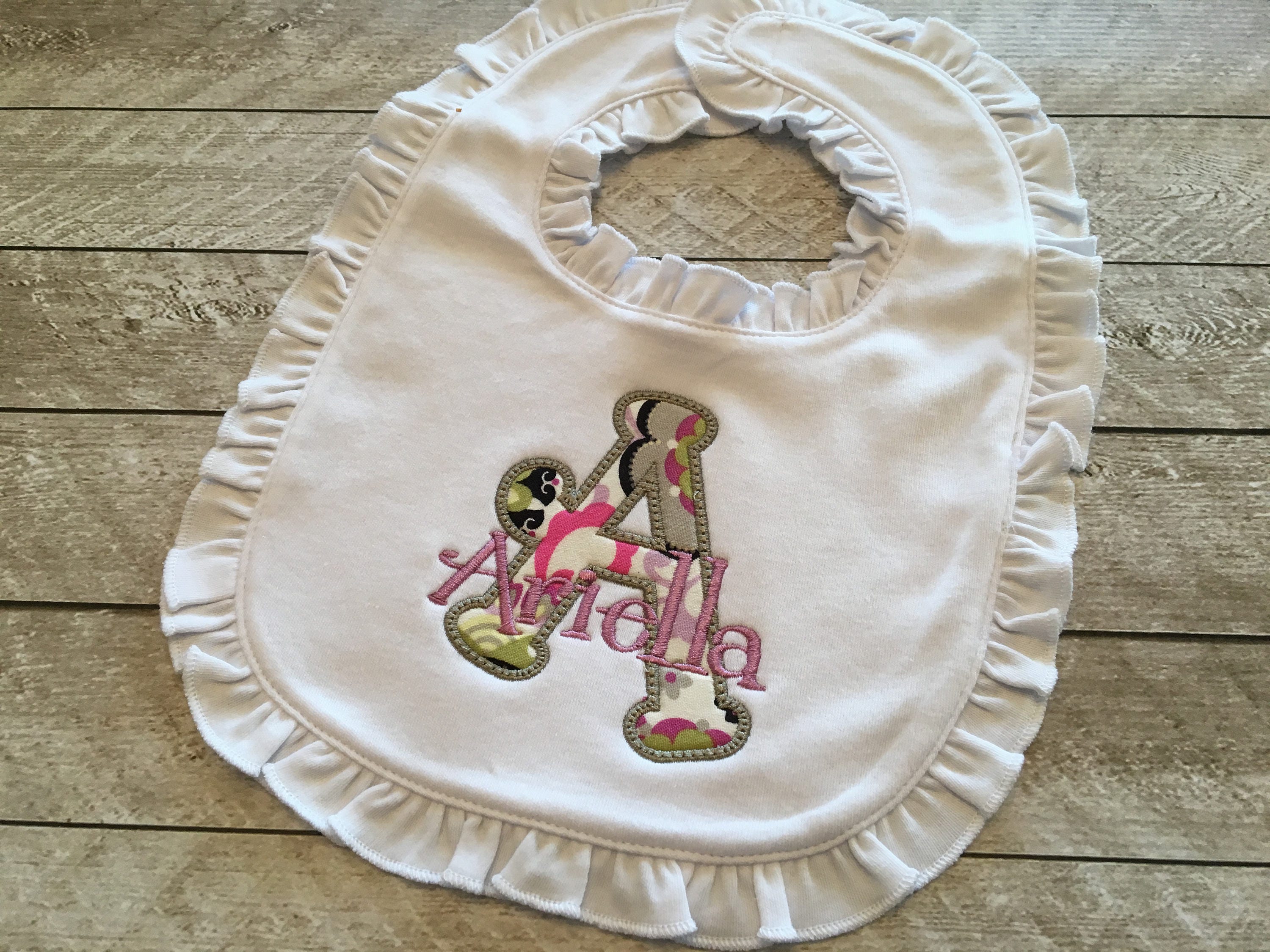 Newborn girl bib Embroidered baby bibs Monogrammed baby Etsy