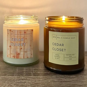 Cedar Closet Natural Scented Soy Candle Non-Toxic Fragrance Hand-Poured 9oz (custom label message option)