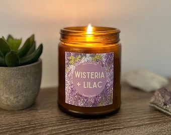 9oz Wisteria + Lilac Natural Soy Candle Clean Non-Toxic Fragrance Hand-Poured 9oz (Custom Label Available for free)