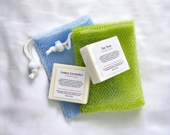 Exfoliating Mesh Soap Saver | Soap Pouch | Shower Massage |  Sustainable Gifts | Housewarming Gift | Bath Accessories | Adjustable Cord