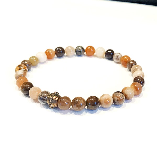 Pattern brown stretchy bracelet *** stone