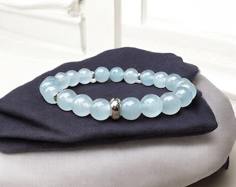 Sky Blue Jade Bracelet, Stretchy Stacking Bracelets, Peace Stone