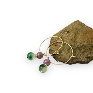 Purple Lepidolite Earrings | Gold Hoop Earring Dangles | Handcrafted Jewelry