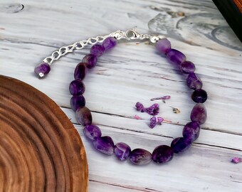 Matte Amethyst Crystal Bracelet | Purple Quartz Gemstone Stacking Bracelets for Women | February Birth Stone Jewelry | Purity Bracelet