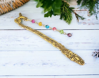 Gold Crystal Bead Hummingbird Bookmark, Book Lover Gift, Bird Lover Gift, Gifts Under 10, Metal Bookmark, Page Holder, Gifts for Writers