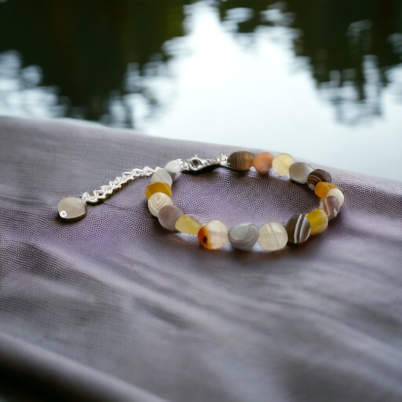 Botswana Agate Bracelet Root Chakra Bracelet Earthy Gemstone Jewelry Adjustable Beaded Bracelets Anxiety Bracelet for Women image 8