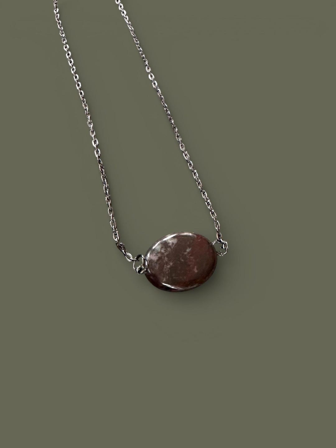 Gunmetal Grey 16 Inch Chain Necklace With Oval Jasper Stone Pendant - Etsy