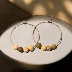 Earth Tone Earrings, Bronze Minimalist Jasper Earrings, Boho Rustic Jewelry, Handmade Earrings for Women, Girlfriend Gift, Stone Hoops