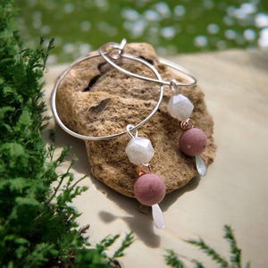 Starcut Amazonite & Pink Rhodonite Drop Earrings, Stainless Steel, Natural Beads, Hoop Earrings Gem