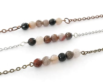 petrified wood agate necklaces | beaded necklaces gemstone | horizontal brown bead necklace | earthy jewelry | michigan jewelry