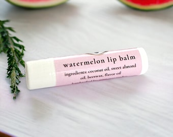 watermelon lip balm handmade | scented beeswax lip balm | clean ingredients | lip butter | small gift under 10 | easter basket gift