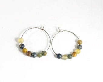 beaded gemstone hoop earrings | golden pietersite | earthy colors | artisan jewelry | jewelry for women earrings
