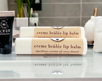 crème brûlée lip balm handmade | scented beeswax lip balm | natural ingredients | lip care | small gift under 10 | easter basket gift