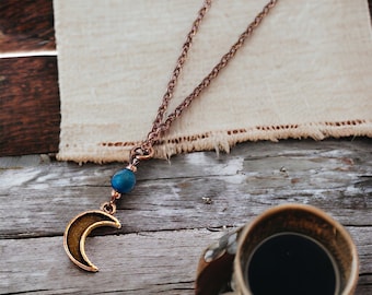 Lunar Necklace | Copper Moon Pendant Necklace | Celestial Jewelry | Goth Girl Gifts | Night Sky | Crescent Moon | OOAK Jewelry | Handmade