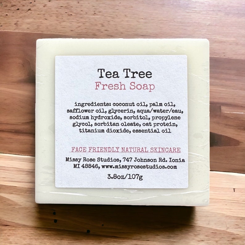 tea tree oil bar soap, essential oil skincare, natural soap for men, hostess thank you gift, michigan made products, teacher gift image 1