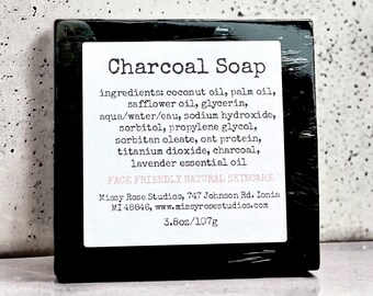 activated charcoal soap, black soap, michigan soap, facial soap, self care gift, gifts under 10, michigan made products, skincare gift