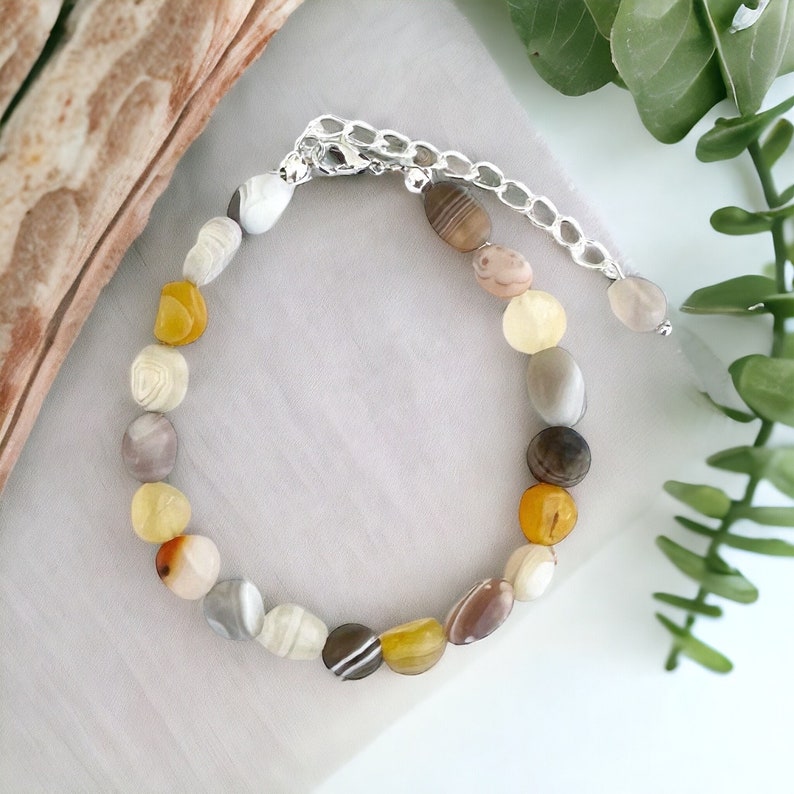 Botswana Agate Bracelet Root Chakra Bracelet Earthy Gemstone Jewelry Adjustable Beaded Bracelets Anxiety Bracelet for Women image 7