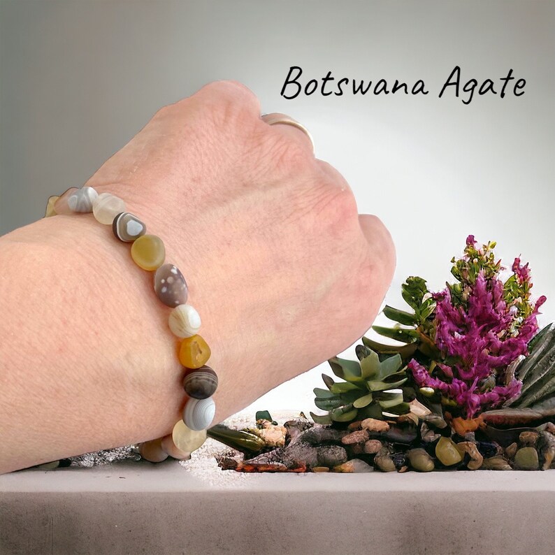 Botswana Agate Bracelet Root Chakra Bracelet Earthy Gemstone Jewelry Adjustable Beaded Bracelets Anxiety Bracelet for Women image 3