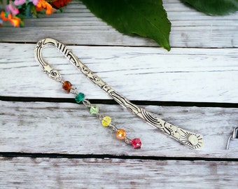 Silver Crystal Bookmark, Book Lover Gift, Colorful Beaded Bookmark, Metal Page Holder, Writer Gifts, Teacher Gifts, Gifts Under 10 Dollars