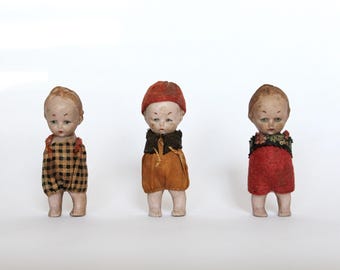 Antique German Boy Baby Doll Miniature Hertwig 1920's Tiny Bisque