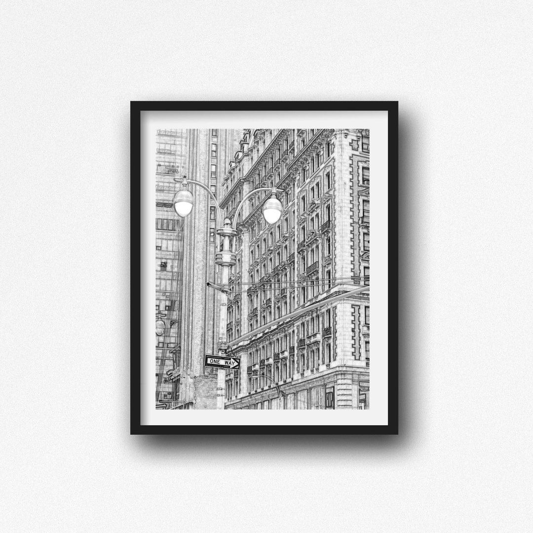 NYC Sketch Print: Black and White New York City Street Lamp Art - Etsy