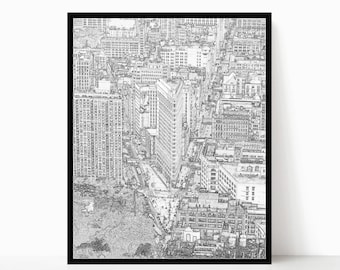 Black and White New York Wall Art, New York City Print, New York Skyline,  Flatiron Building, NYC Wall Art, New York Gifts