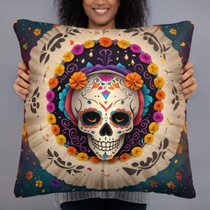 Sugar Skull Halloween Pillow: Dia de los Muertos Decor