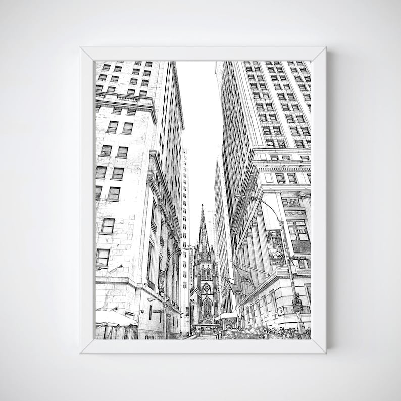 New York Wall Art, Black and White Sketches, Sketch of New York, New