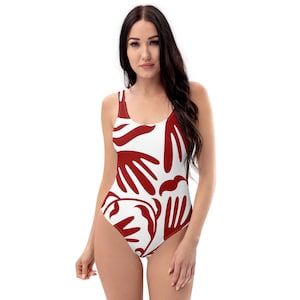 Floral One-Piece Swimsuit: Red and White Beachwear