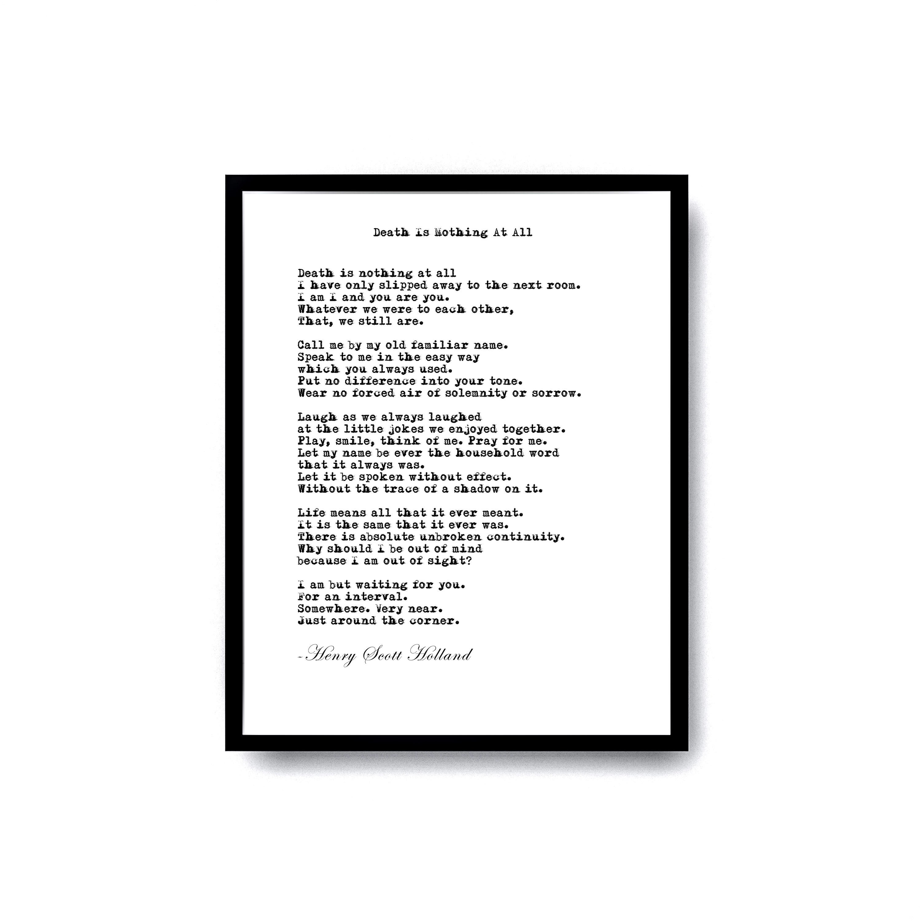 Death is nothing at all poem sympathy and beravement etsy