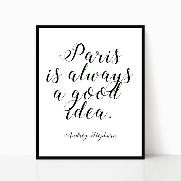 Audrey Hepburn, Paris is Always a Good Idea, Paris Wall Art, Paris Poster, Paris Print, Print Quotes