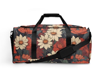 Duffle Bag Pattern, YogaLarge Travel Bag, Vintage Flower Print Bag,Carryon Bag, Weekender Bag, Gym Bag