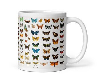 Mugs Butterfly, Coffee Mug with Butterflies, Collage of Butterflies, Nature Lover Coffee Mug