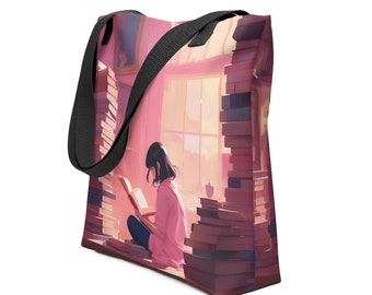 Tote Bag for Book Lovers Gift, Girl and Her Books Tote Bag,