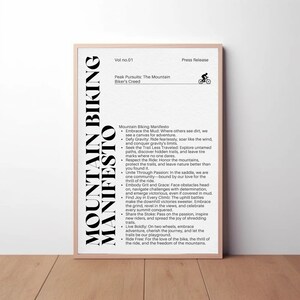 Mountain Biking Manifesto Poster: Black & White Print