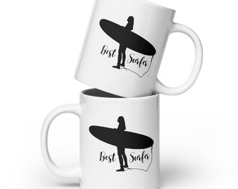 Tasse à café de plage, meilleure tasse de surfeur Girl Surfer - Choisissez votre taille (11 oz, 15 oz, 20 oz) - Excellent cadeau pour les surfeurs