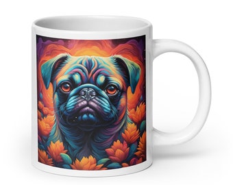 Retro Pug Coffee Mug, Mug for Pug Lovers, Pug Moms,  Double Sided Coffee Mug for Dog Lovers, Pug Gifts