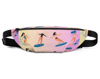 Surfer Girl Fanny Pack - Pink Yellow Ombre Gradient - Stylish and Functional Women's Waist Bag - Perfect Gift for Surf Enthusiasts