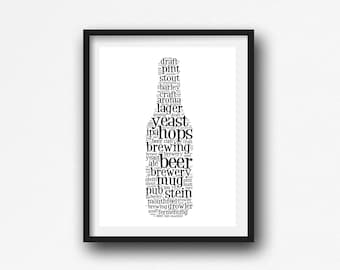Lámina decorativa con la definición de cerveza: Decoración tipográfica minimalista